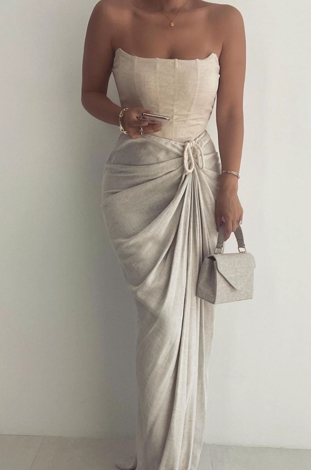 Natural Noelia Linen Slit Skirt - Image 2