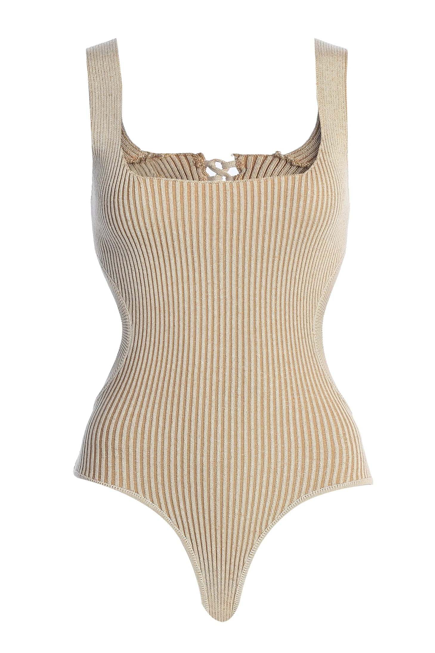 Taupe/White Deana Ribbed Bodysuit - Image 3