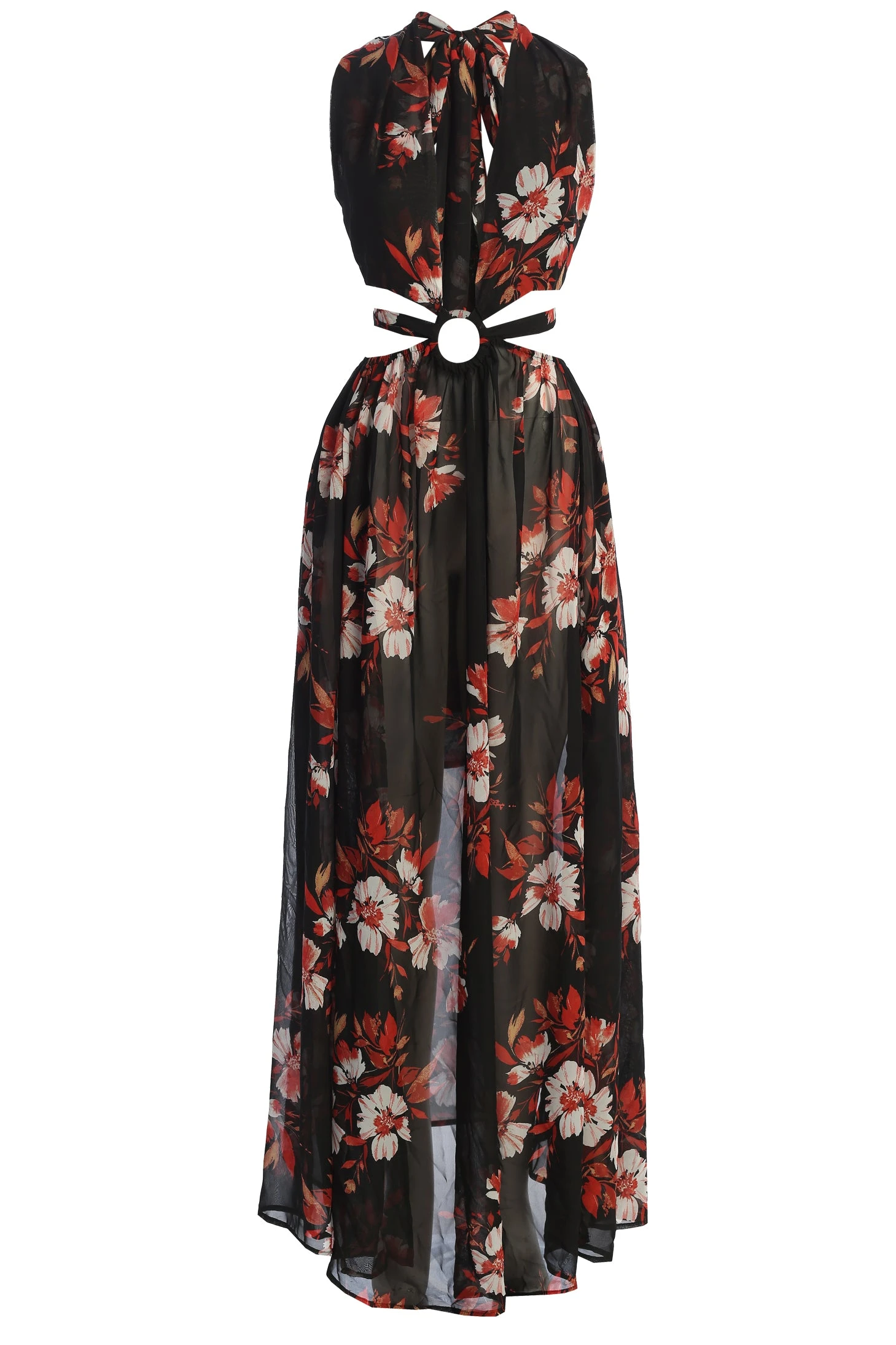 Red Floral Nicoletta Chiffon Maxi Dress - Image 5