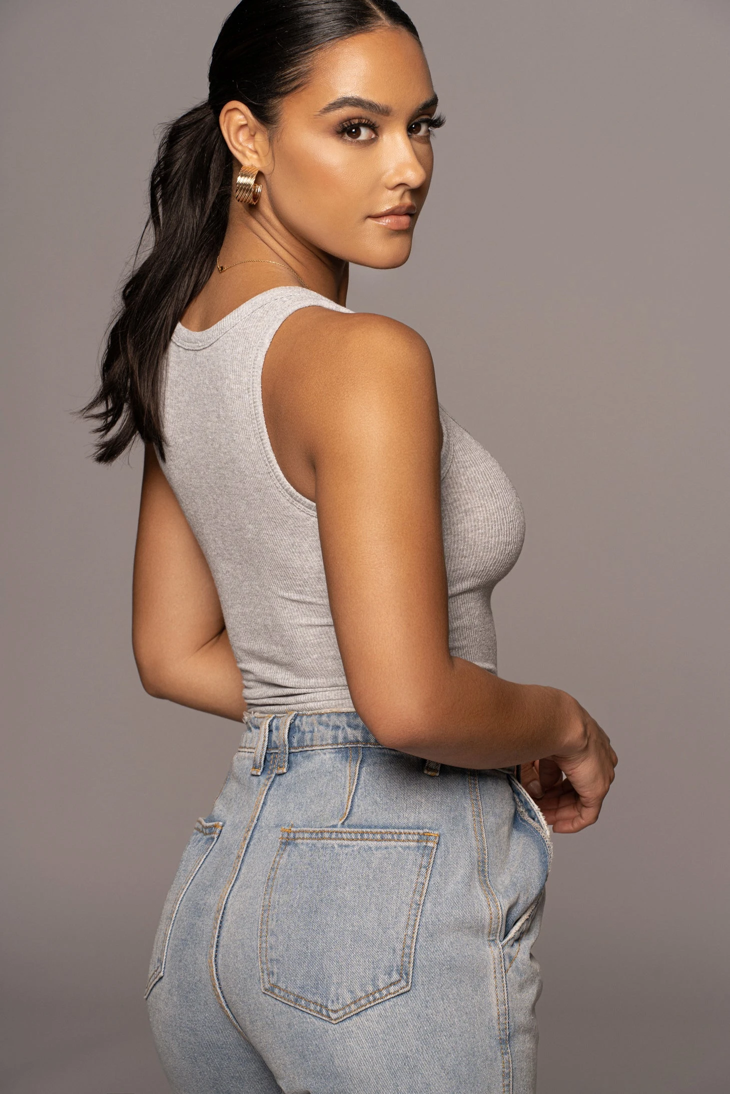 Grey Buttoned Ribbed Tank - Image 3