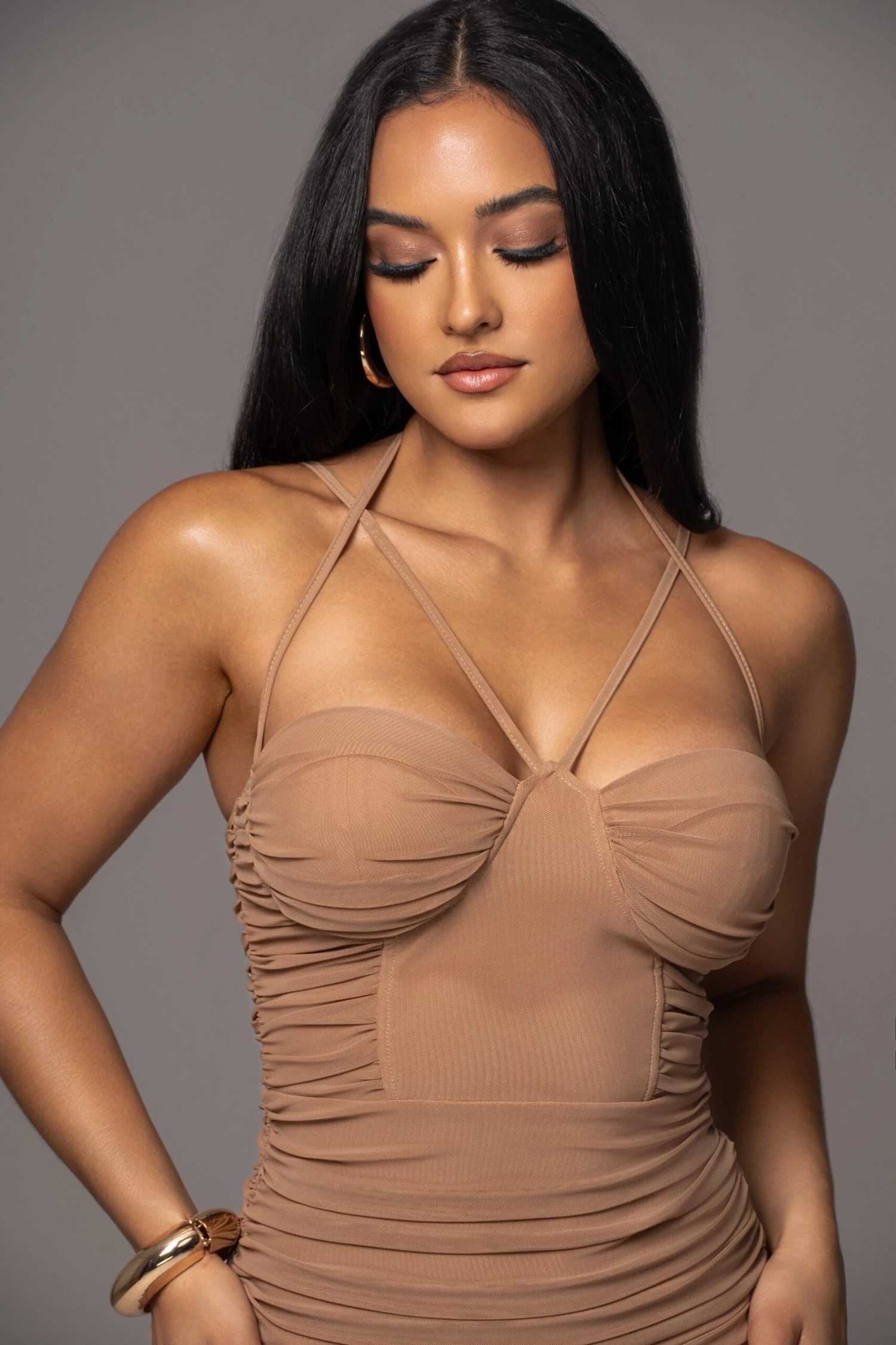 Tan Elite Mesh Maxi Dress - Image 2