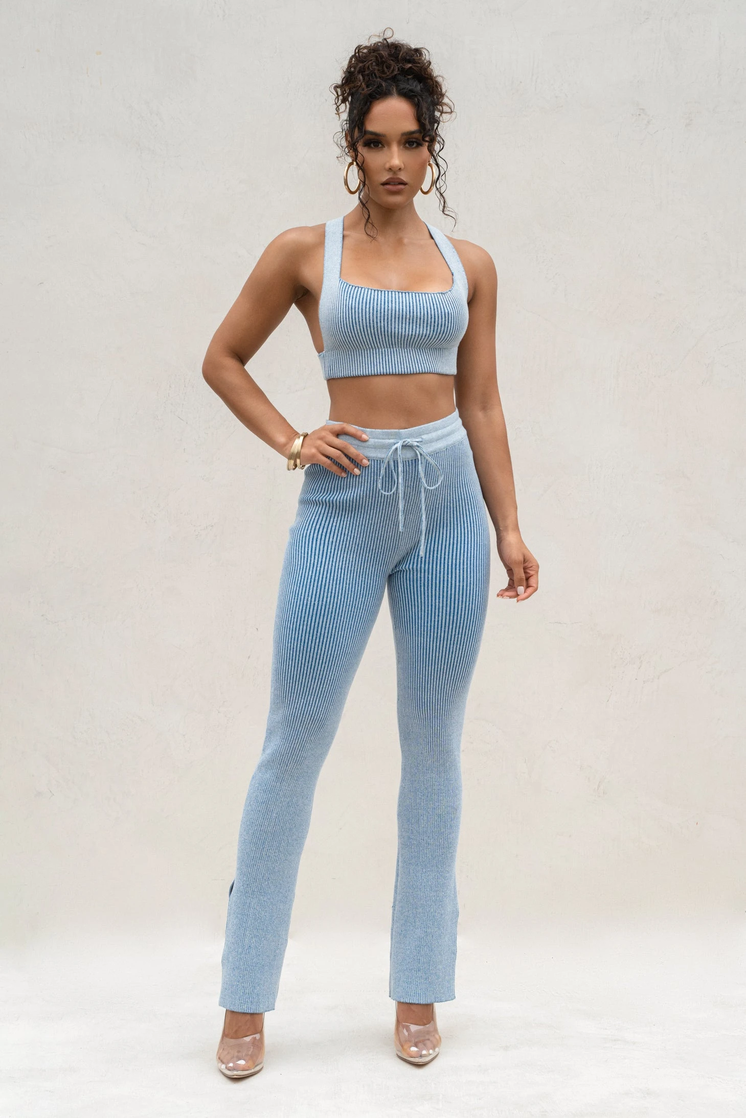 Denim/White Faya Ribbed Pants - Image 4