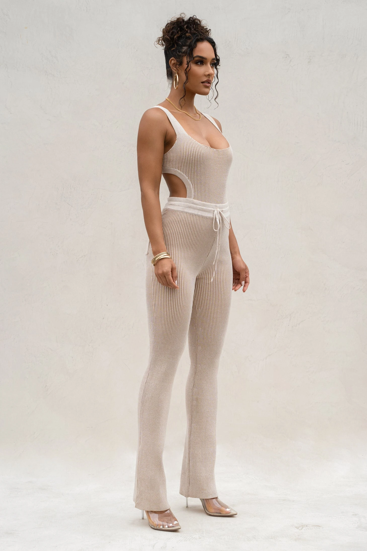 Taupe/White Deana Ribbed Bodysuit - Image 8