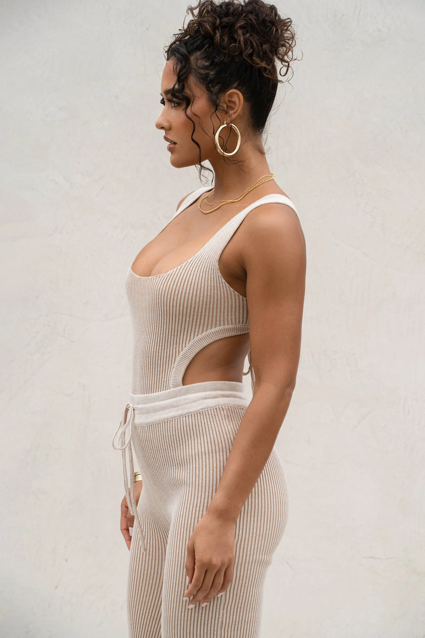 Taupe/White Deana Ribbed Bodysuit - Image 9