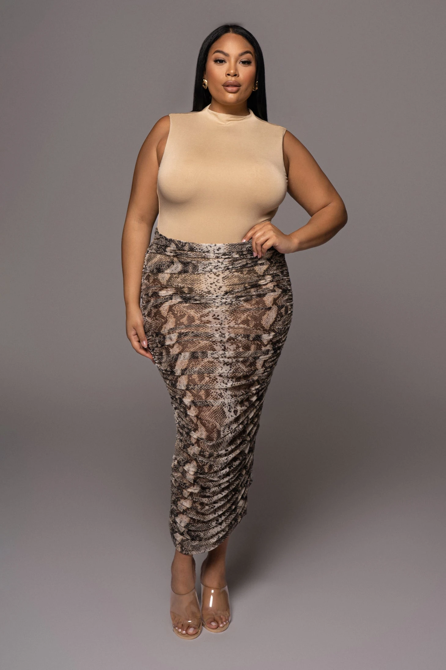 Jluxbasix Tan Ciela High Neck Bodysuit - Image 4