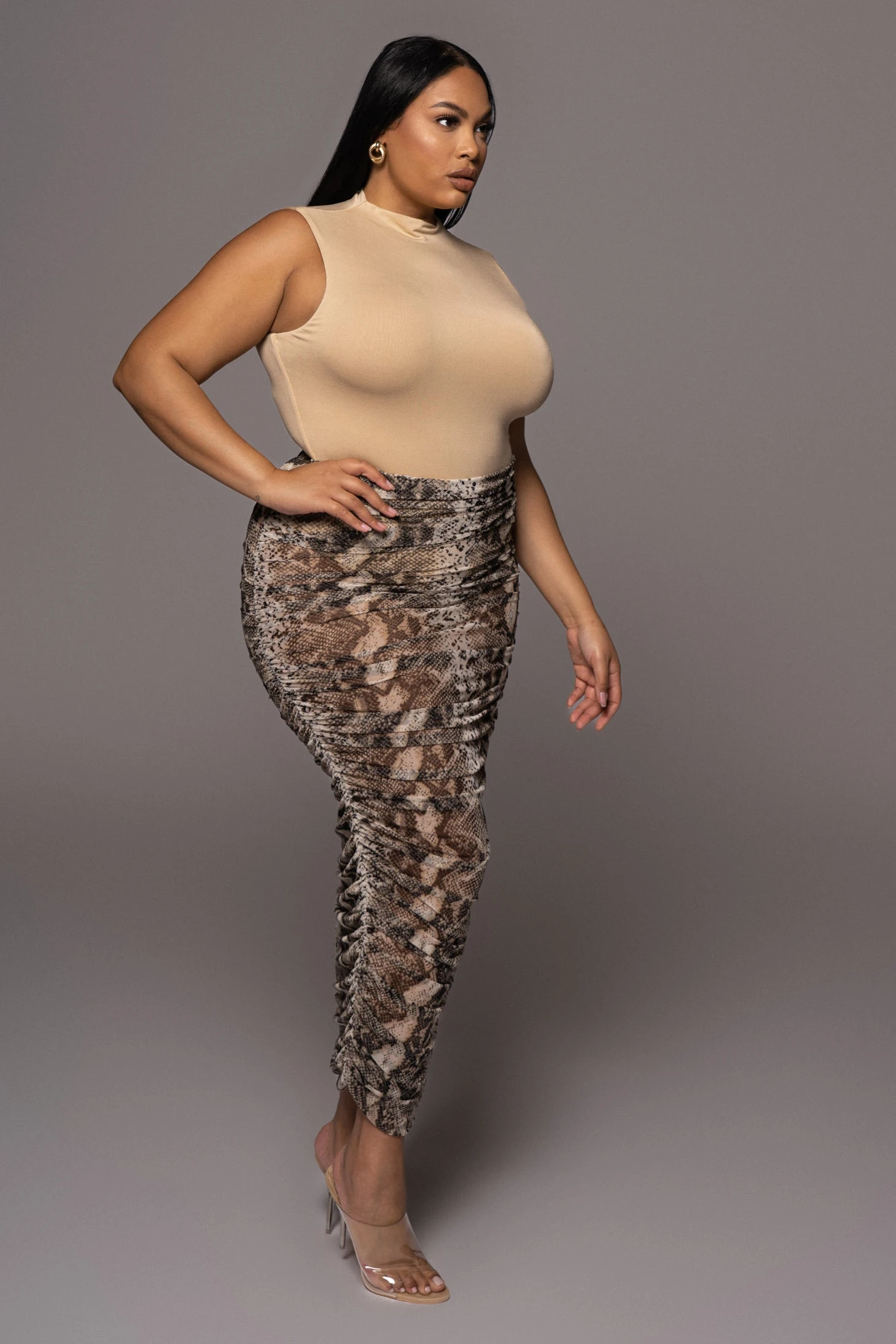 Jluxbasix Tan Ciela High Neck Bodysuit - Image 6