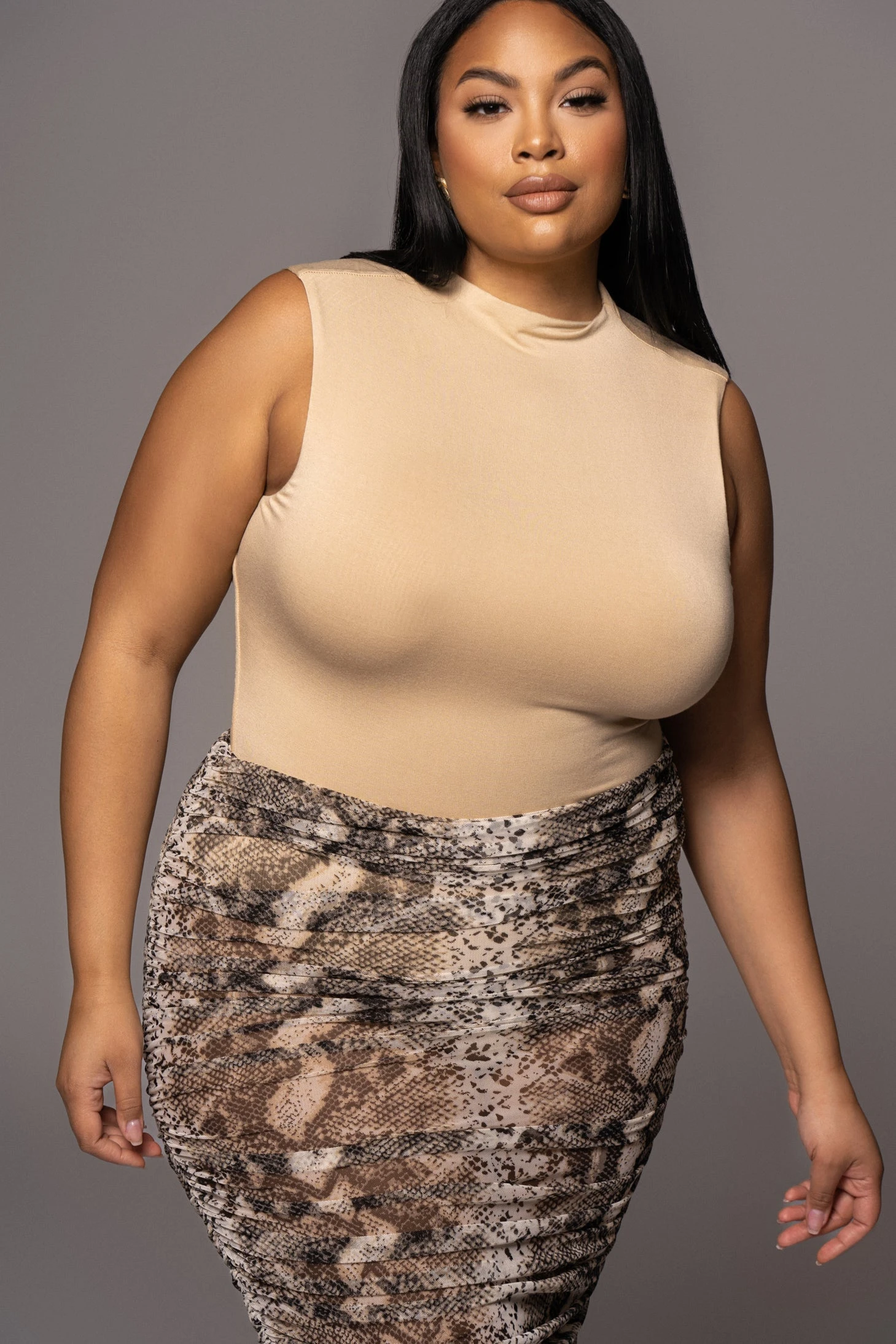 Jluxbasix Tan Ciela High Neck Bodysuit - Image 5