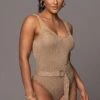 Taupe Juliette Knit Belted One Piece