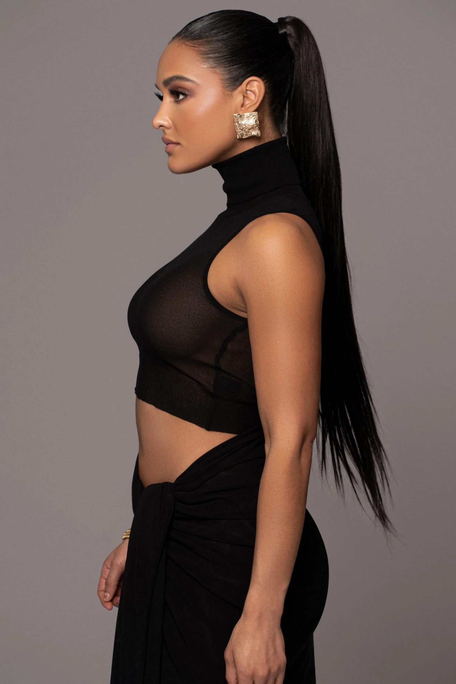 Black Barely There Turtleneck Top - Image 7