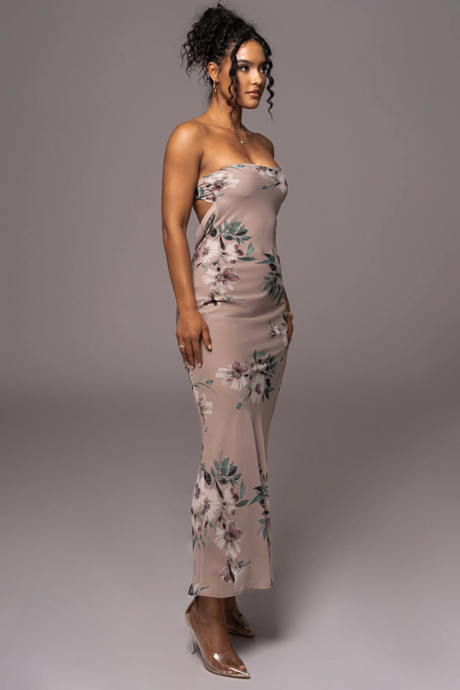 Purple Floral Break Free Strapless Maxi Dress - Image 7