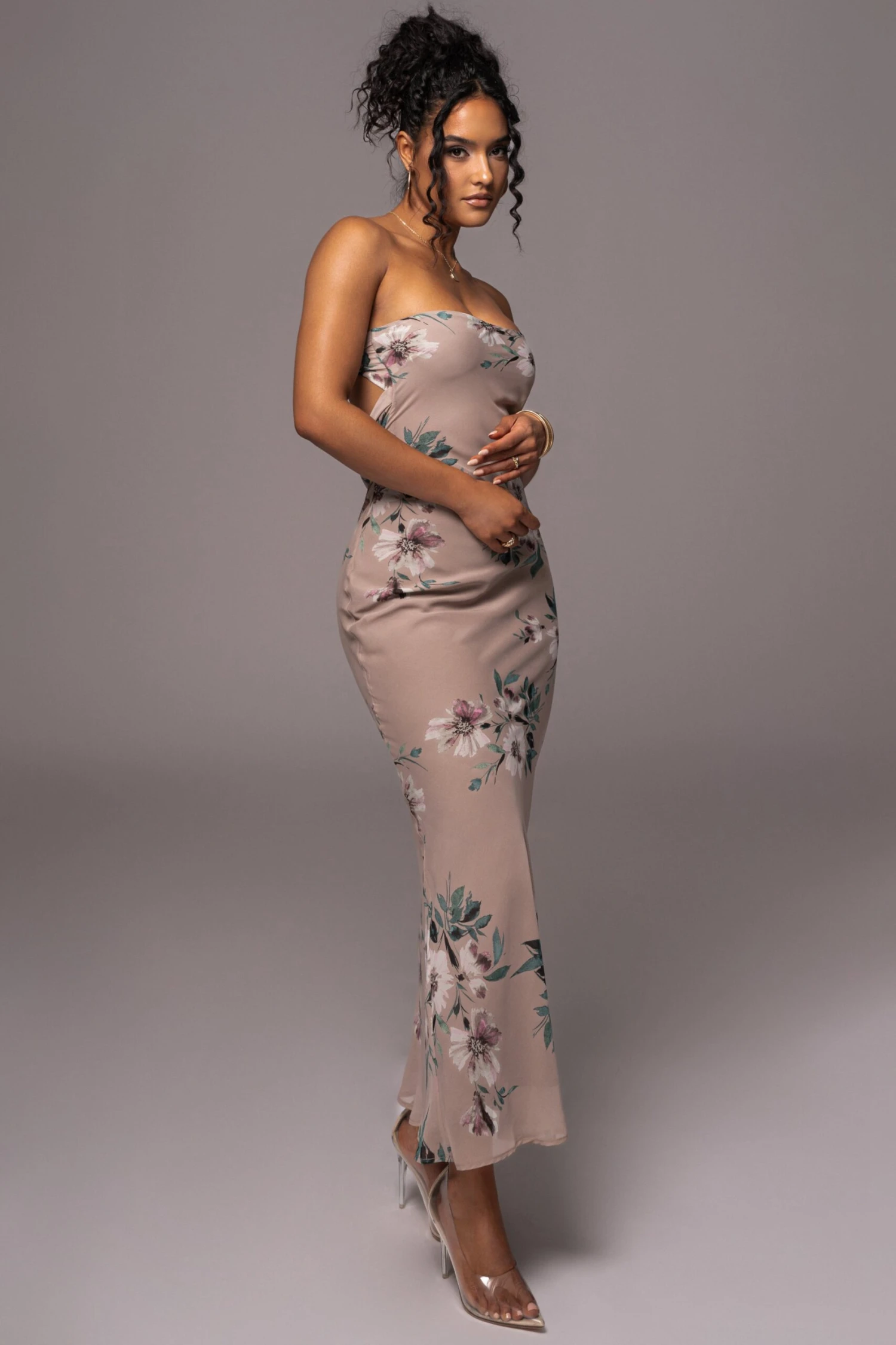 Purple Floral Break Free Strapless Maxi Dress - Image 5
