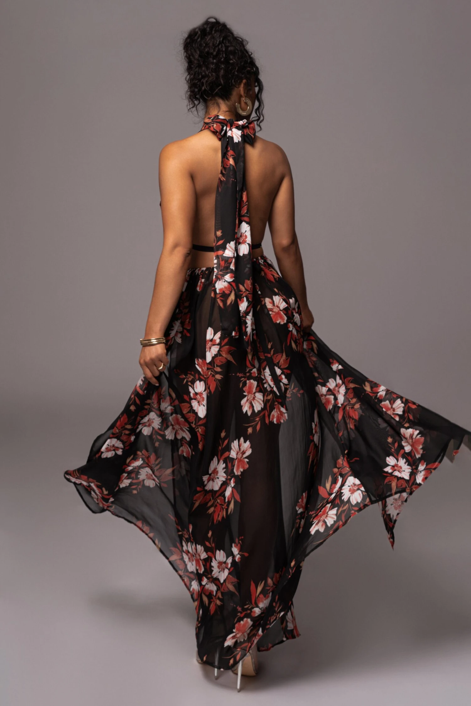 Red Floral Nicoletta Chiffon Maxi Dress - Image 8