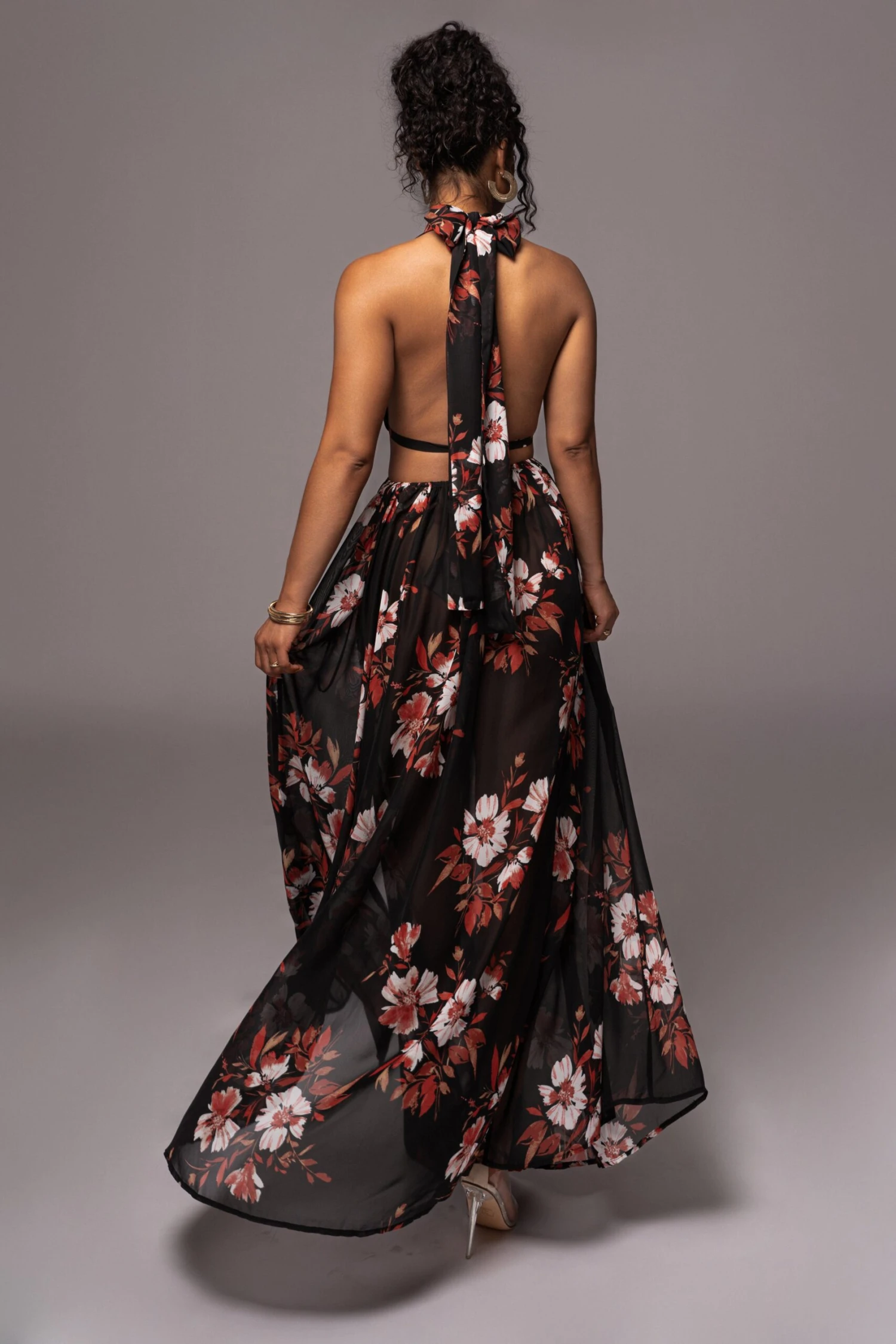 Red Floral Nicoletta Chiffon Maxi Dress - Image 10