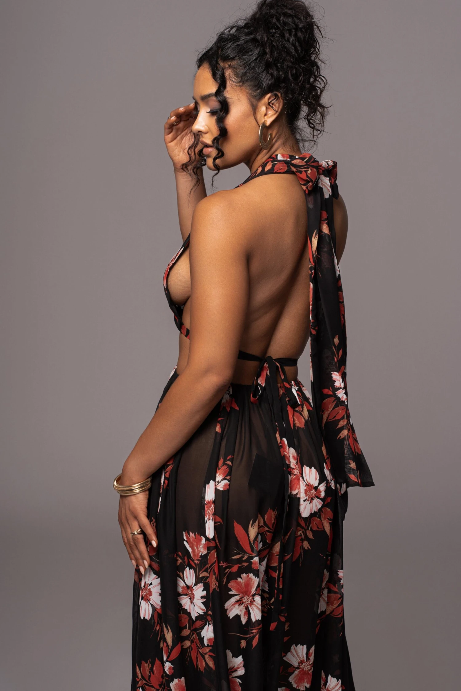 Red Floral Nicoletta Chiffon Maxi Dress - Image 3