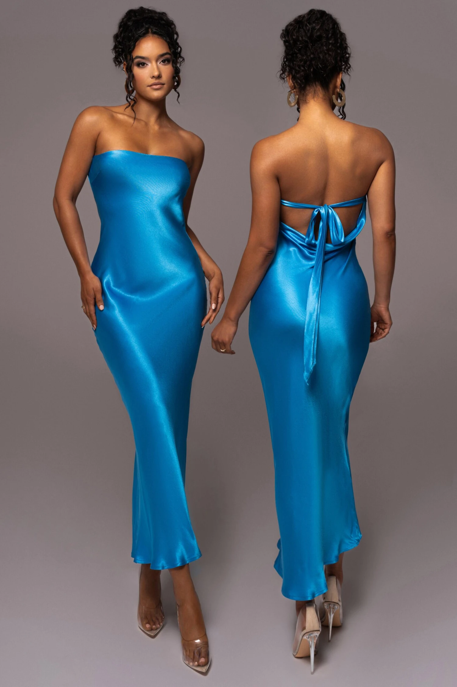 Blue Irina Satin Strapless Maxi Dress