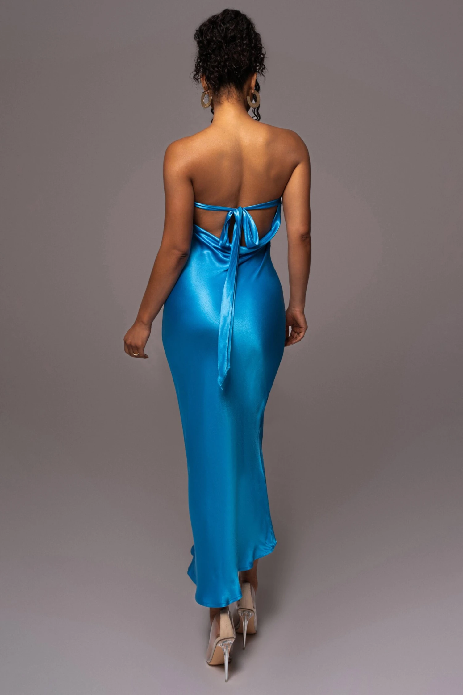 Blue Irina Satin Strapless Maxi Dress - Image 7