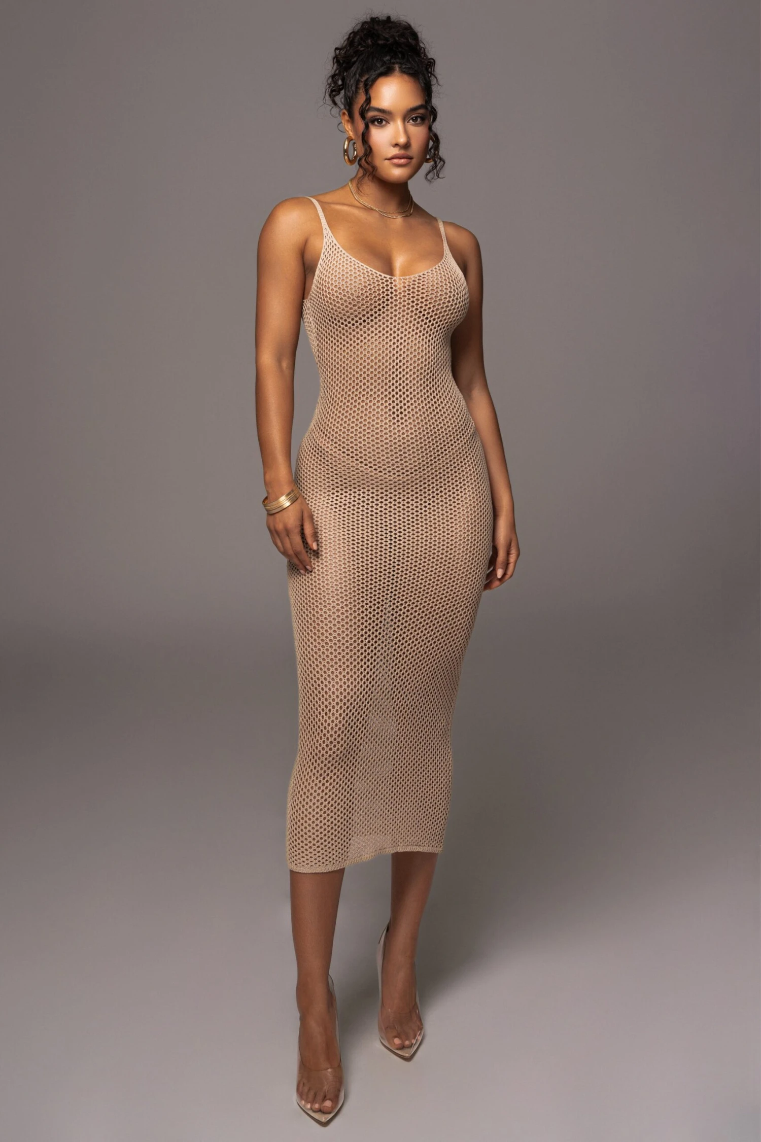 Beige Almost Paradise Netted Maxi Dress - Image 4