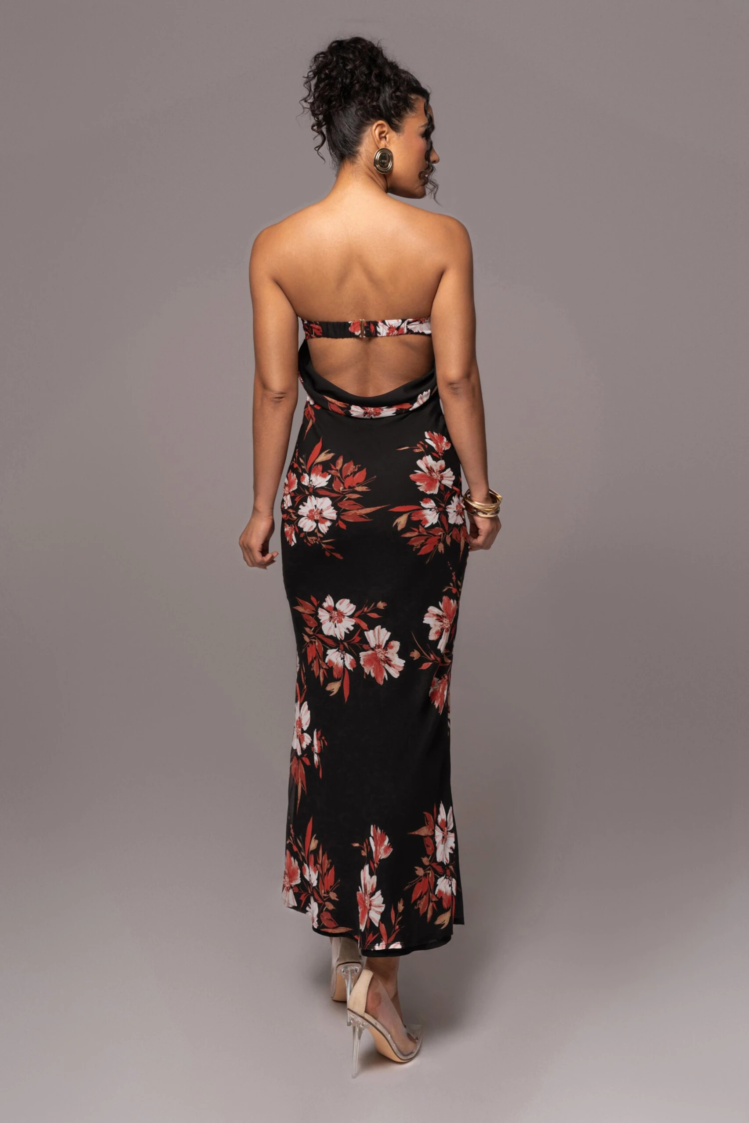 Red Floral Break Free Strapless Maxi Dress - Image 17