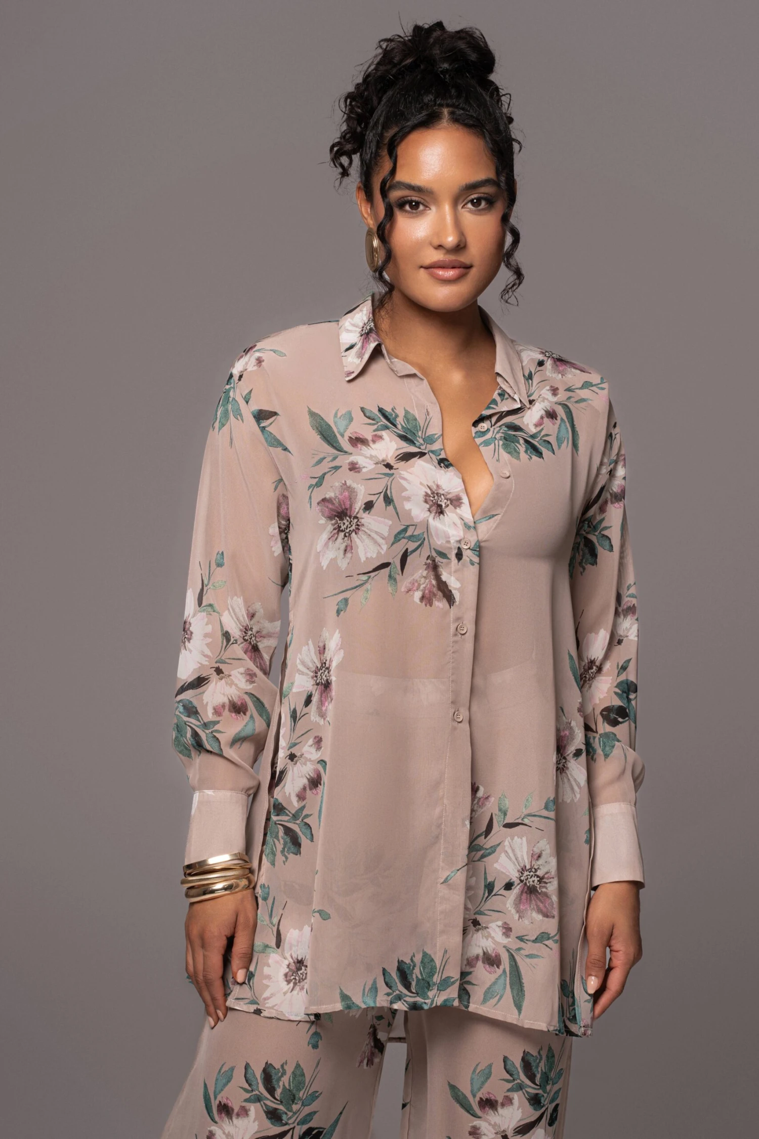 Purple Floral Between Us Printed Button Up - Image 5