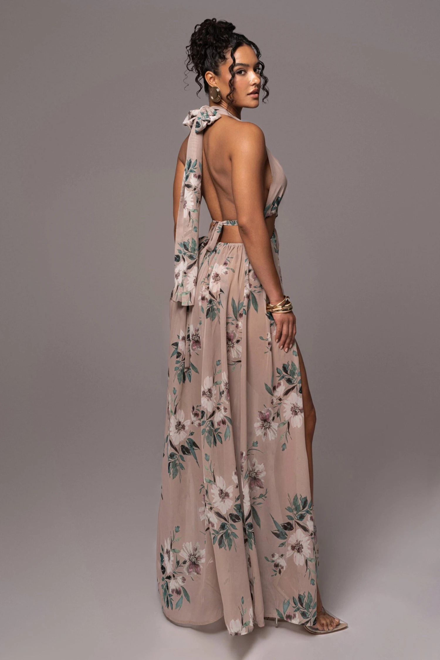 Purple Floral Nicoletta Chiffon Maxi Dress - Image 11