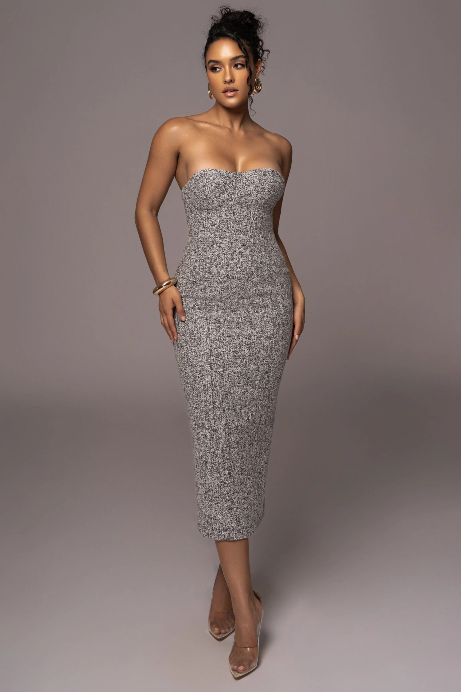 Lt. Grey Royal Tweed Midi Dress