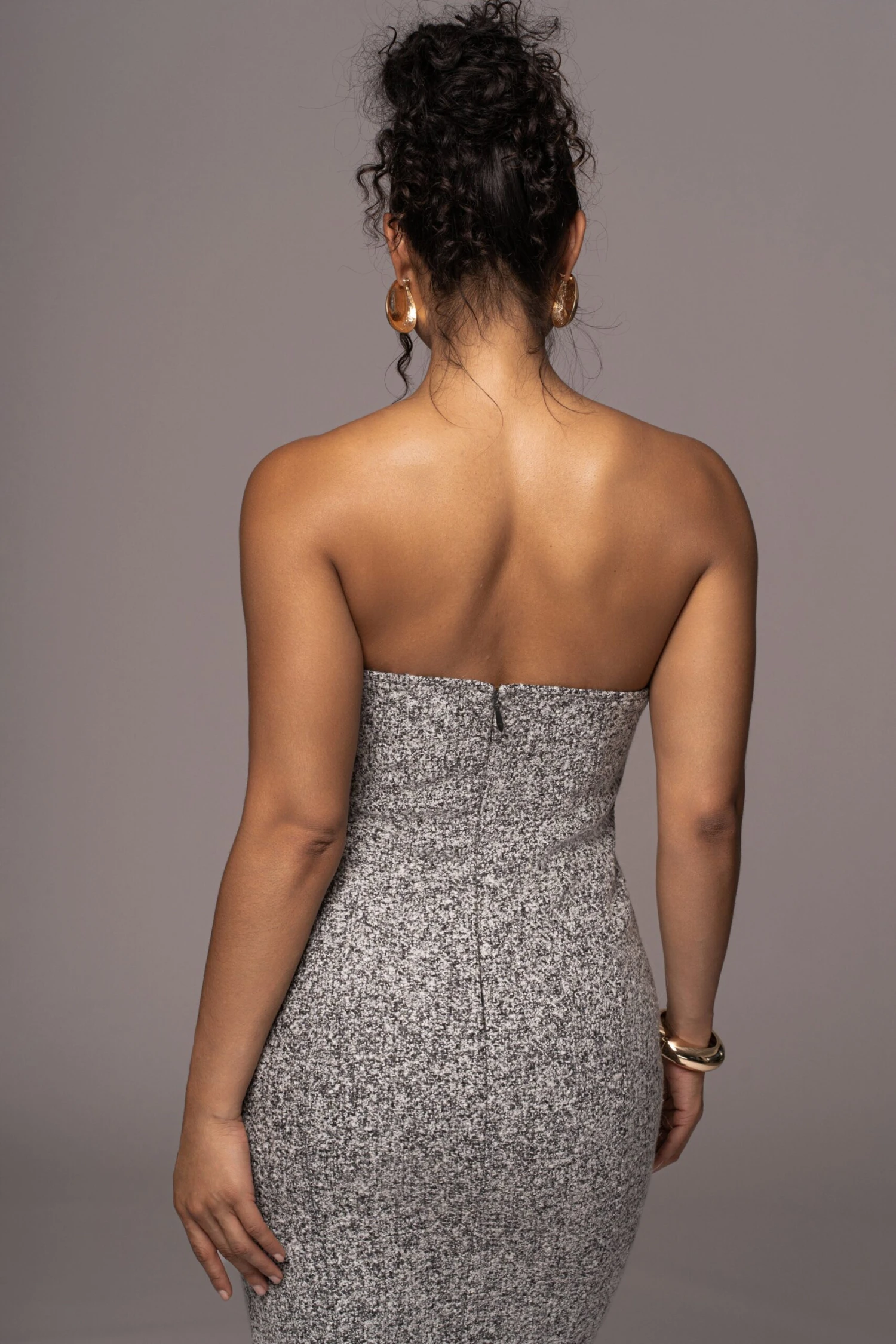 Lt. Grey Royal Tweed Midi Dress - Image 14