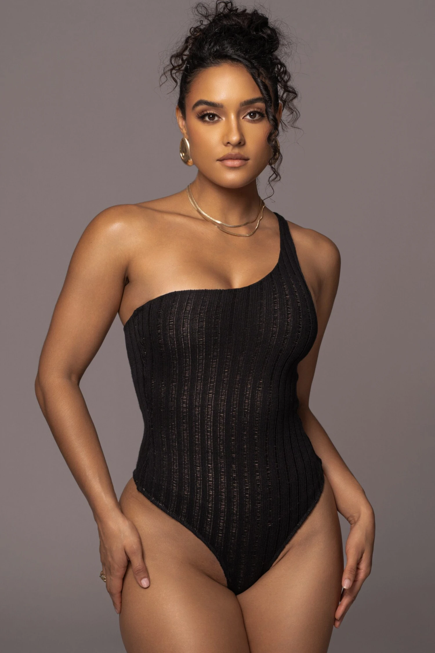 Black Malibu Nights One Shoulder Bodysuit - Image 5