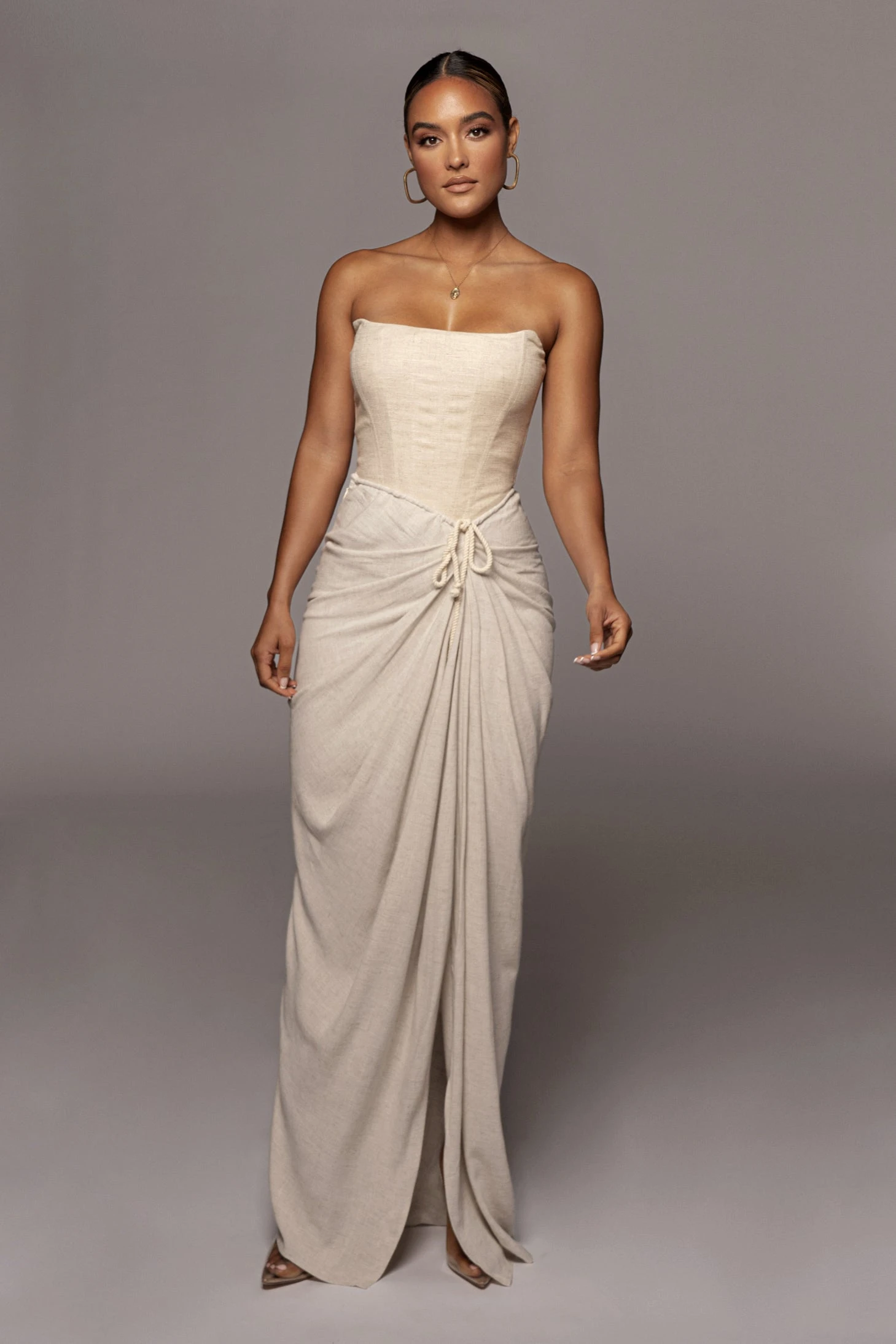 Natural Noelia Linen Slit Skirt - Image 5