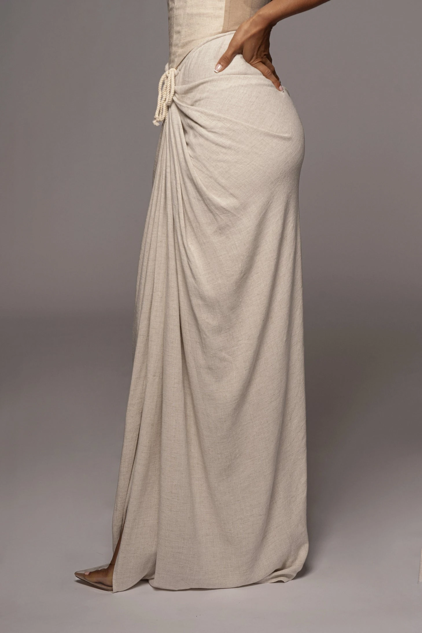 Natural Noelia Linen Slit Skirt - Image 7