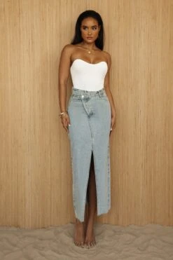 Medium Wash Denim Nila Front Slit Skirt