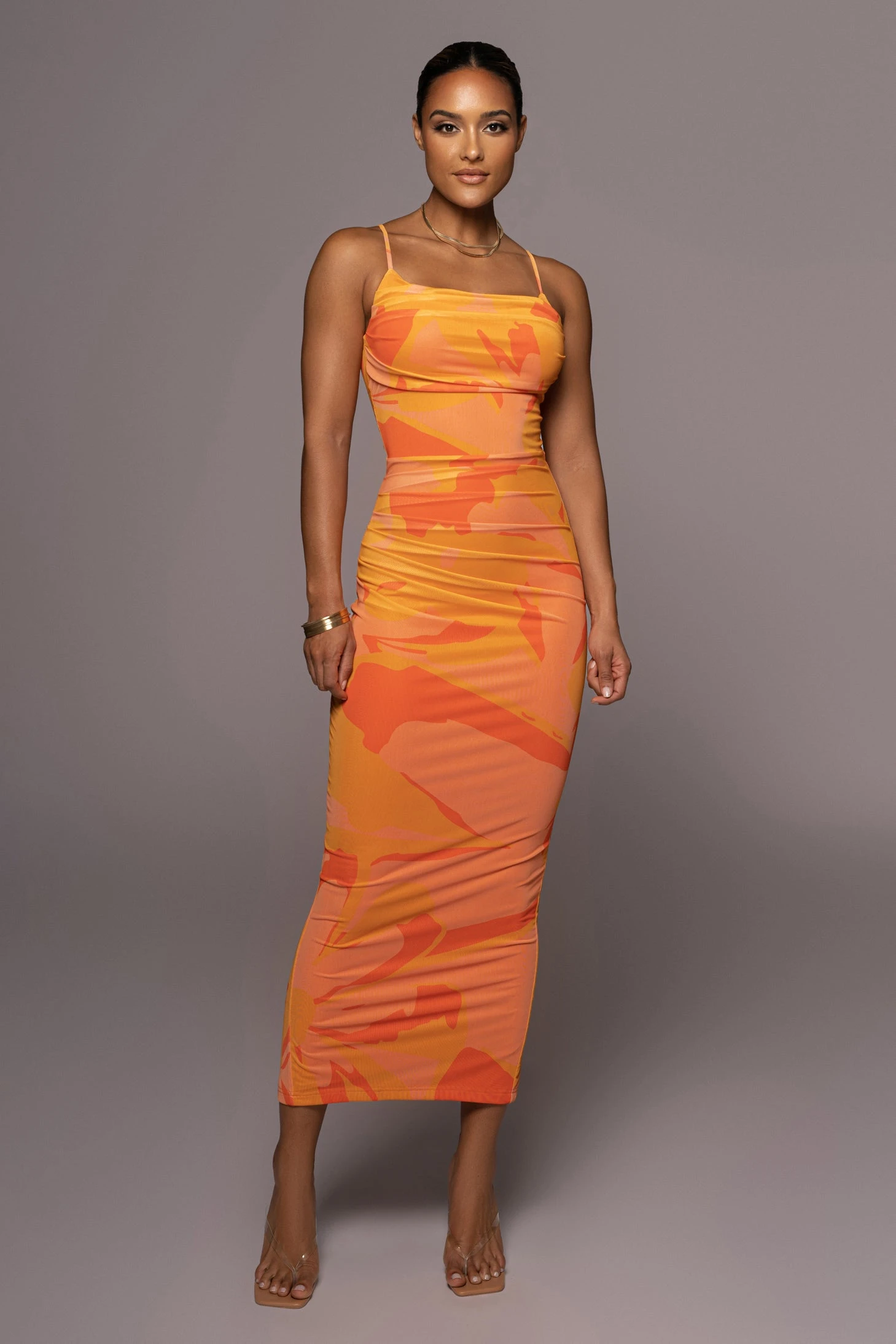 Orange Naylene Ruched Dress - Image 3