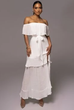 White Marsela Off-Shoulder Linen Maxi Dress