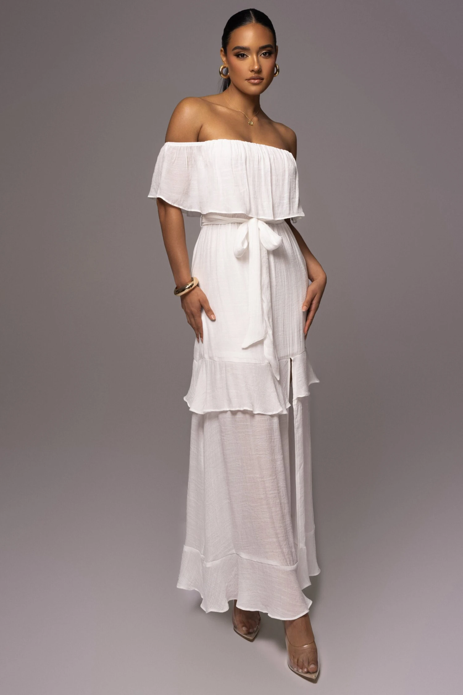 White Marsela Off-Shoulder Linen Maxi Dress - Image 4