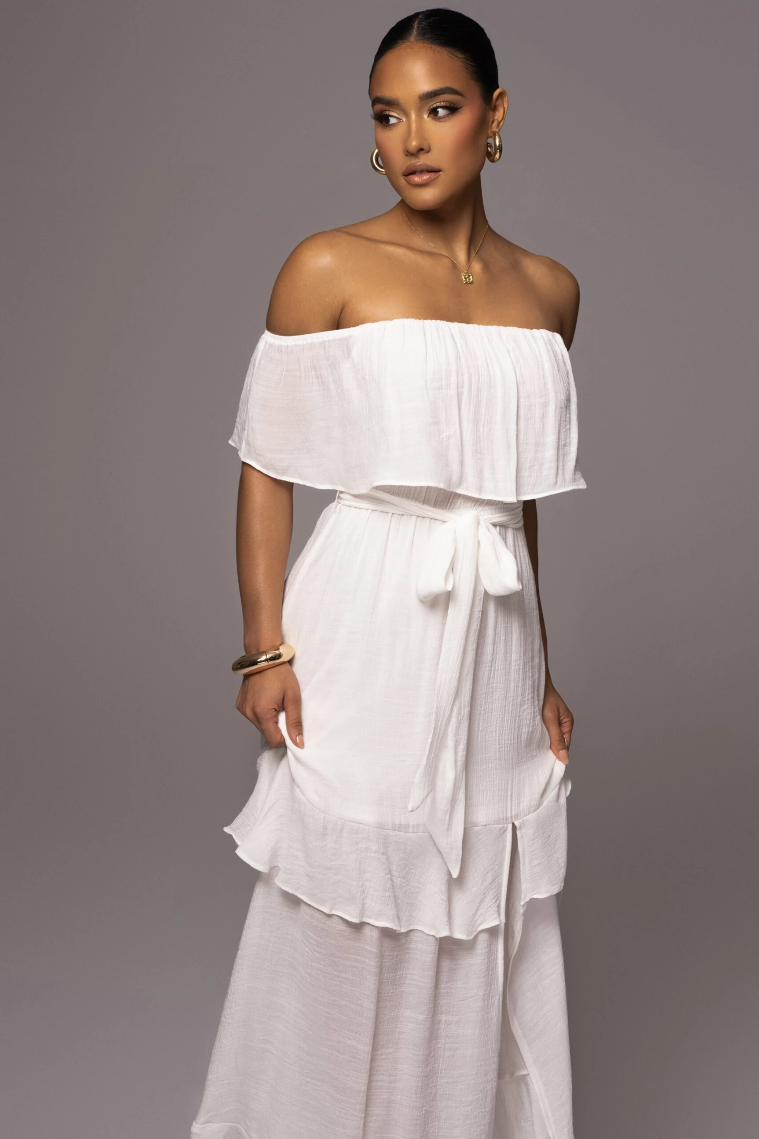 White Marsela Off-Shoulder Linen Maxi Dress - Image 5