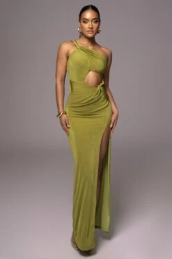 Olive Scarlet One Shoulder Maxi Dress