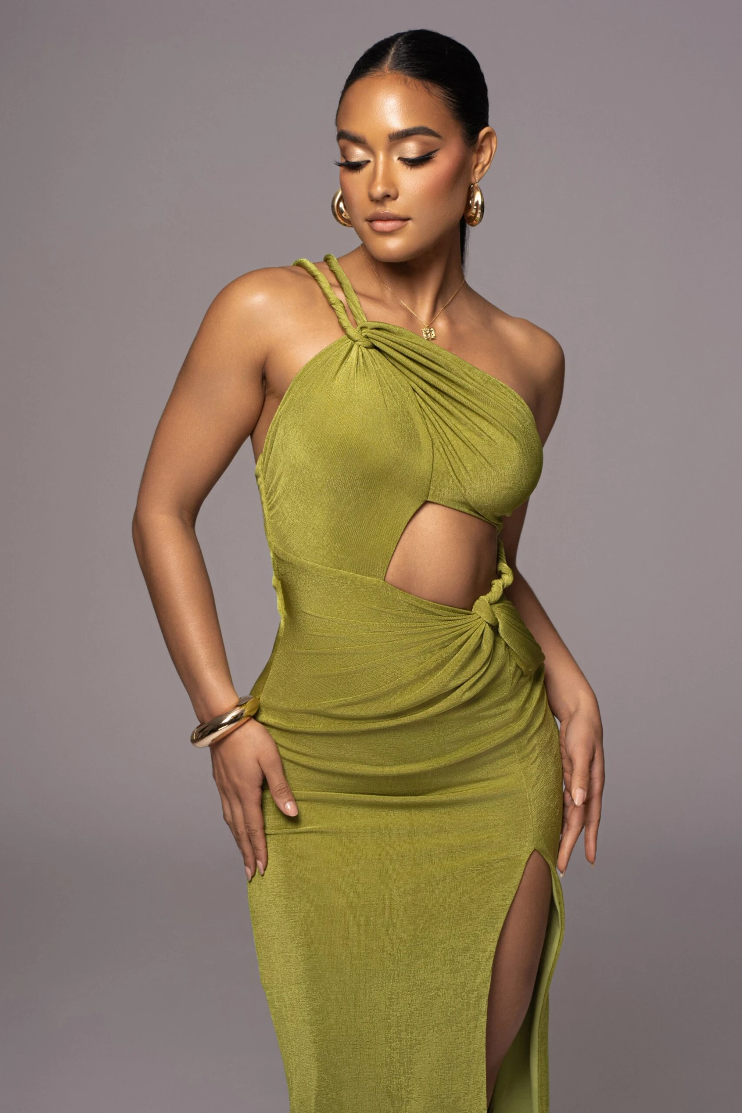 Olive Scarlet One Shoulder Maxi Dress - Image 4