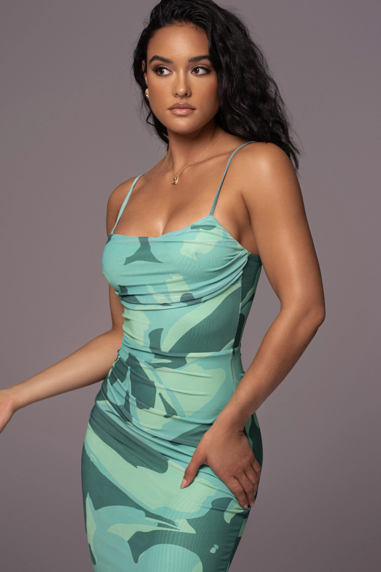 Green Naylene Ruched Dress - Image 3