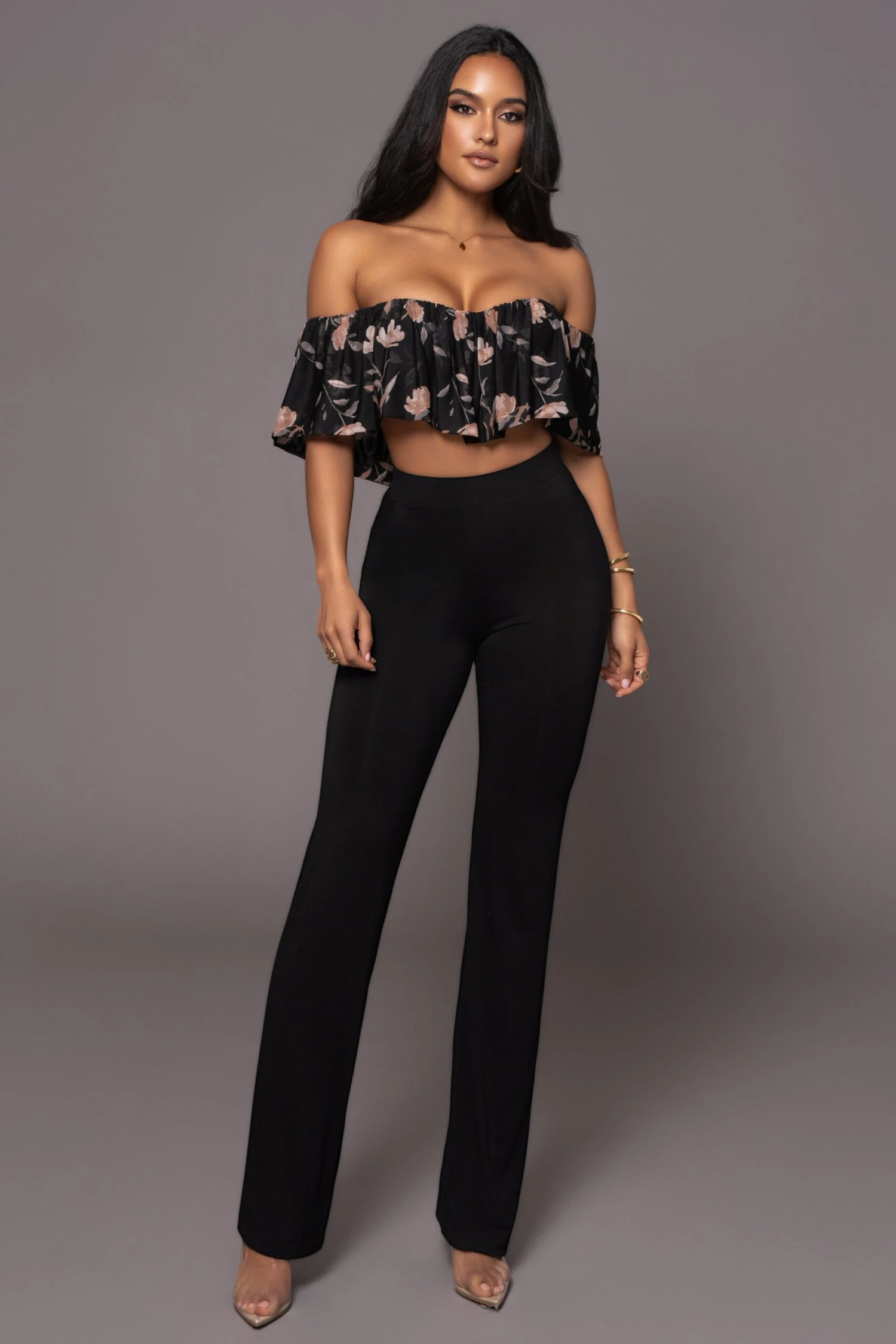 Black Floral Garden Party Crop Top - Image 2