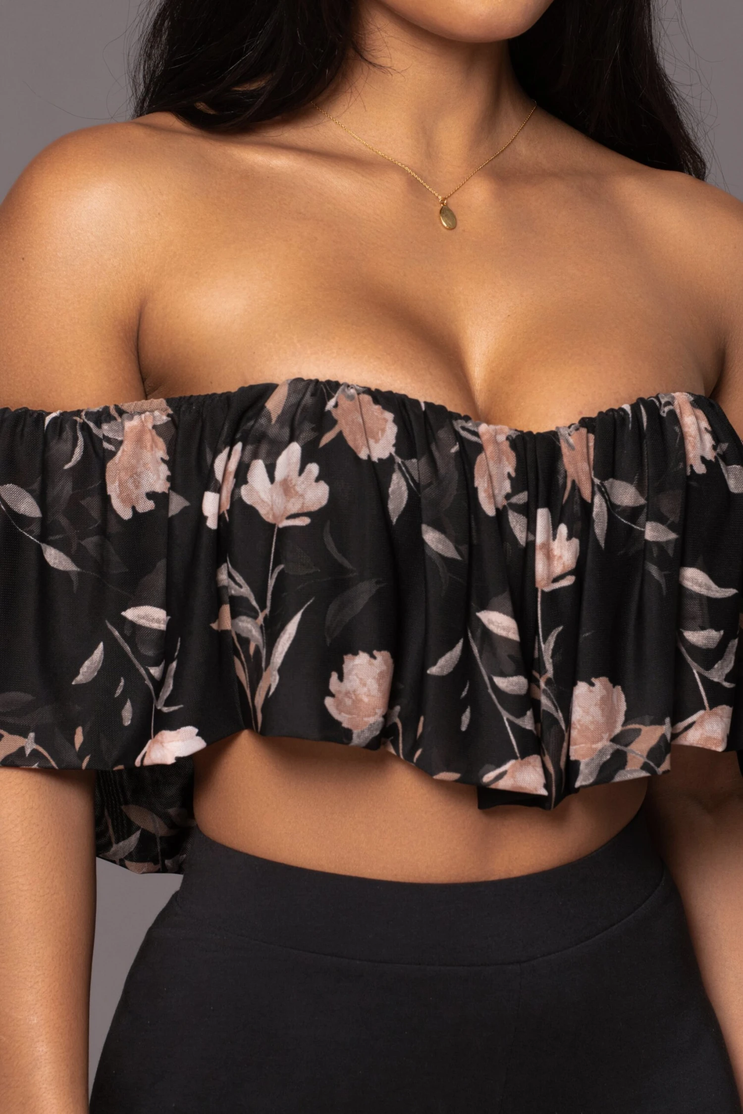 Black Floral Garden Party Crop Top - Image 13