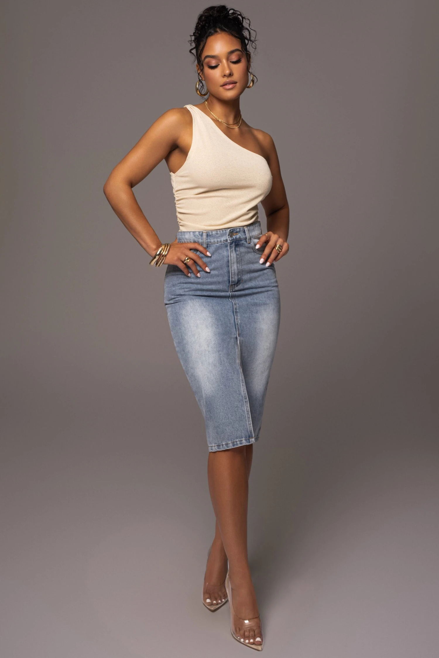 Denim Vintage Blues Slit Skirt - Image 4