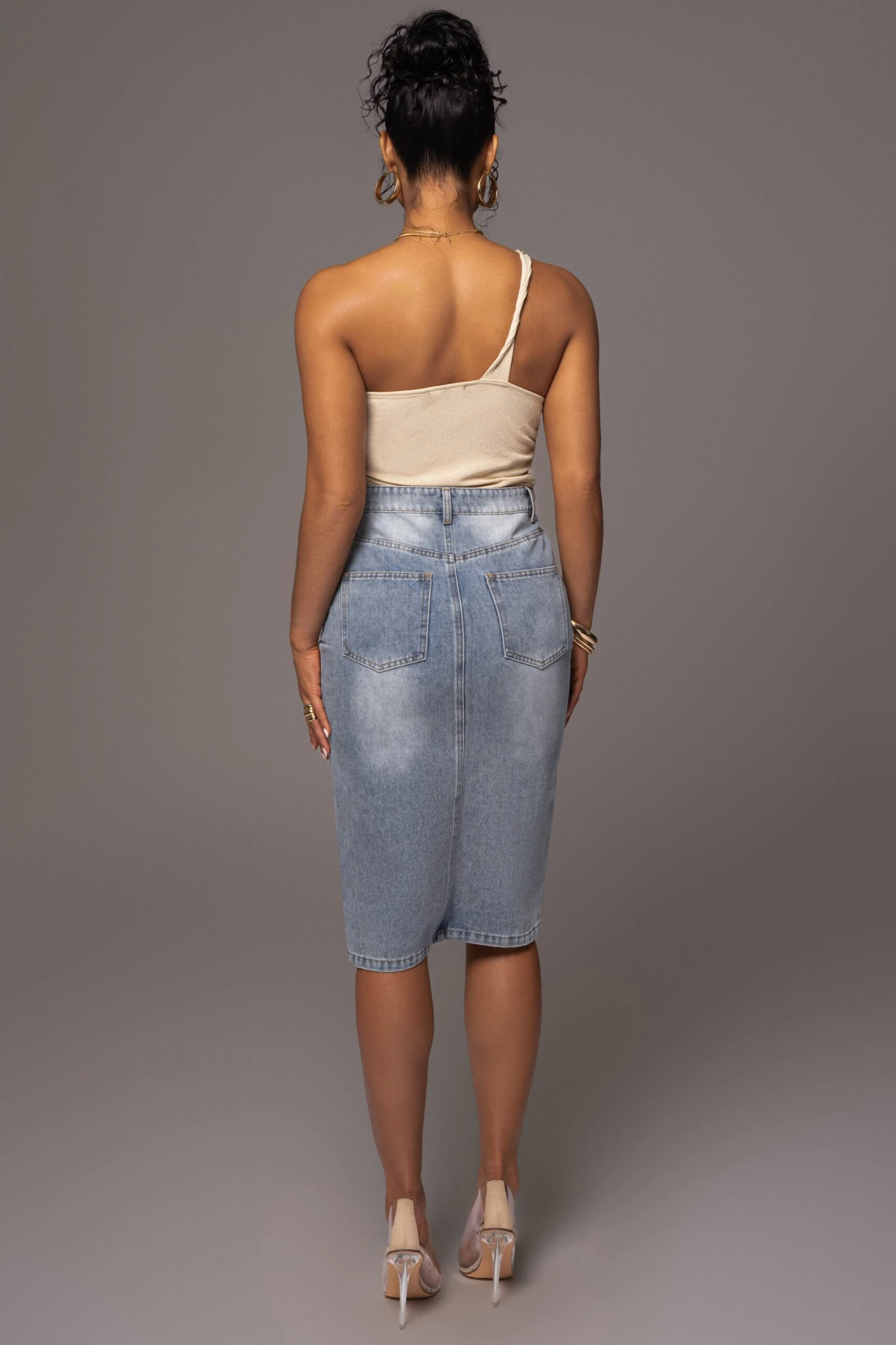 Denim Vintage Blues Slit Skirt - Image 5