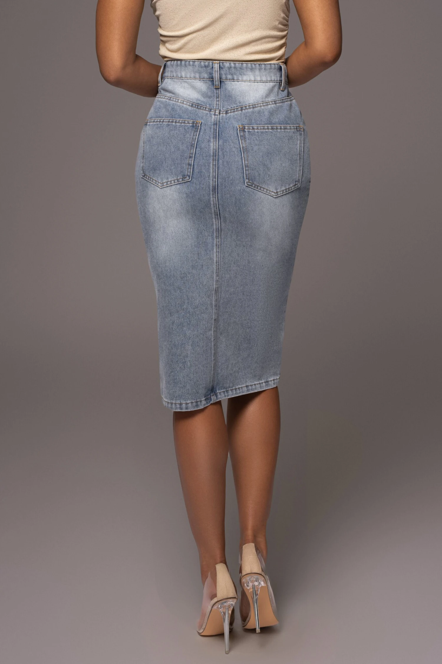 Denim Vintage Blues Slit Skirt - Image 6