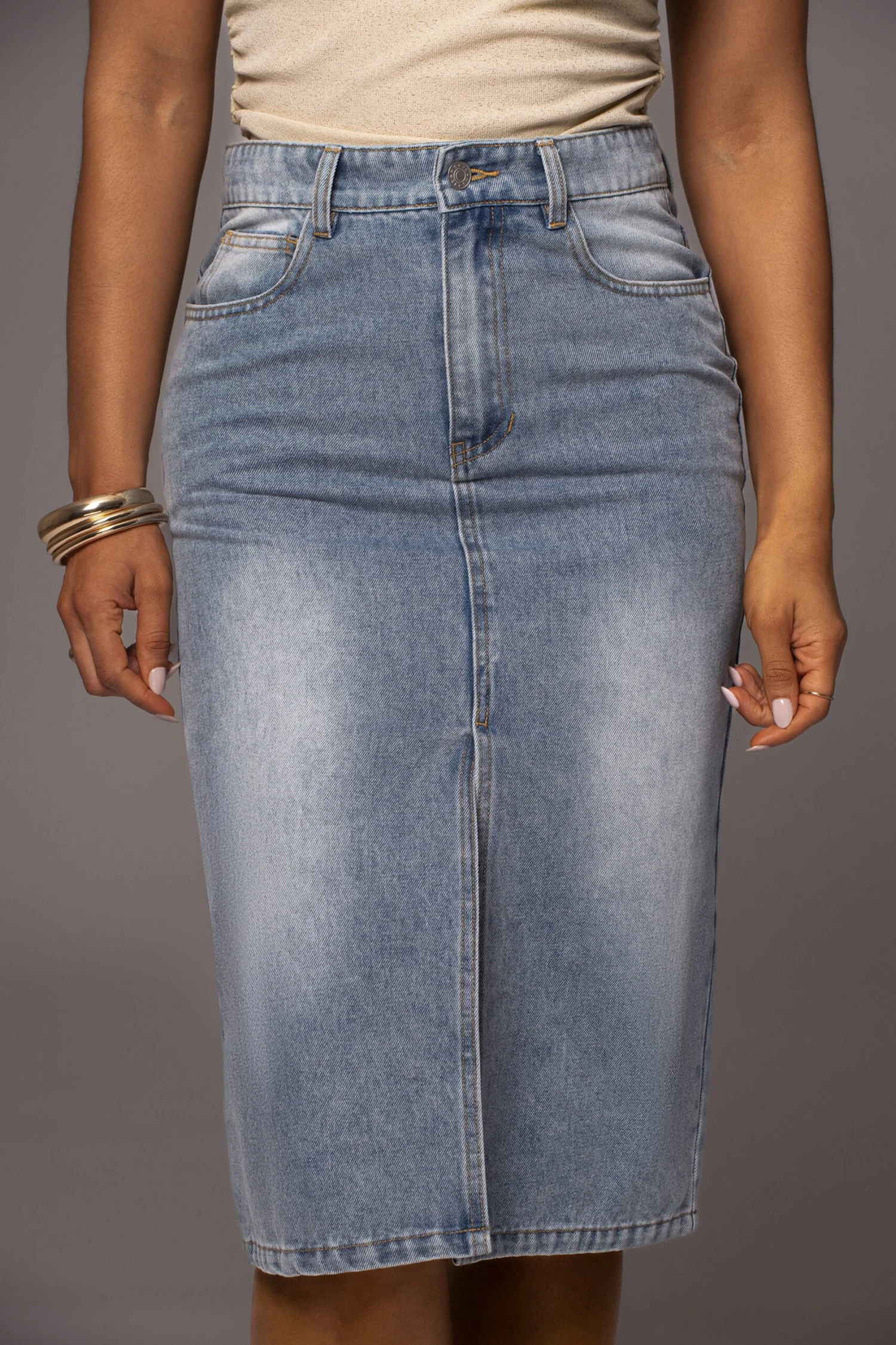 Denim Vintage Blues Slit Skirt - Image 2