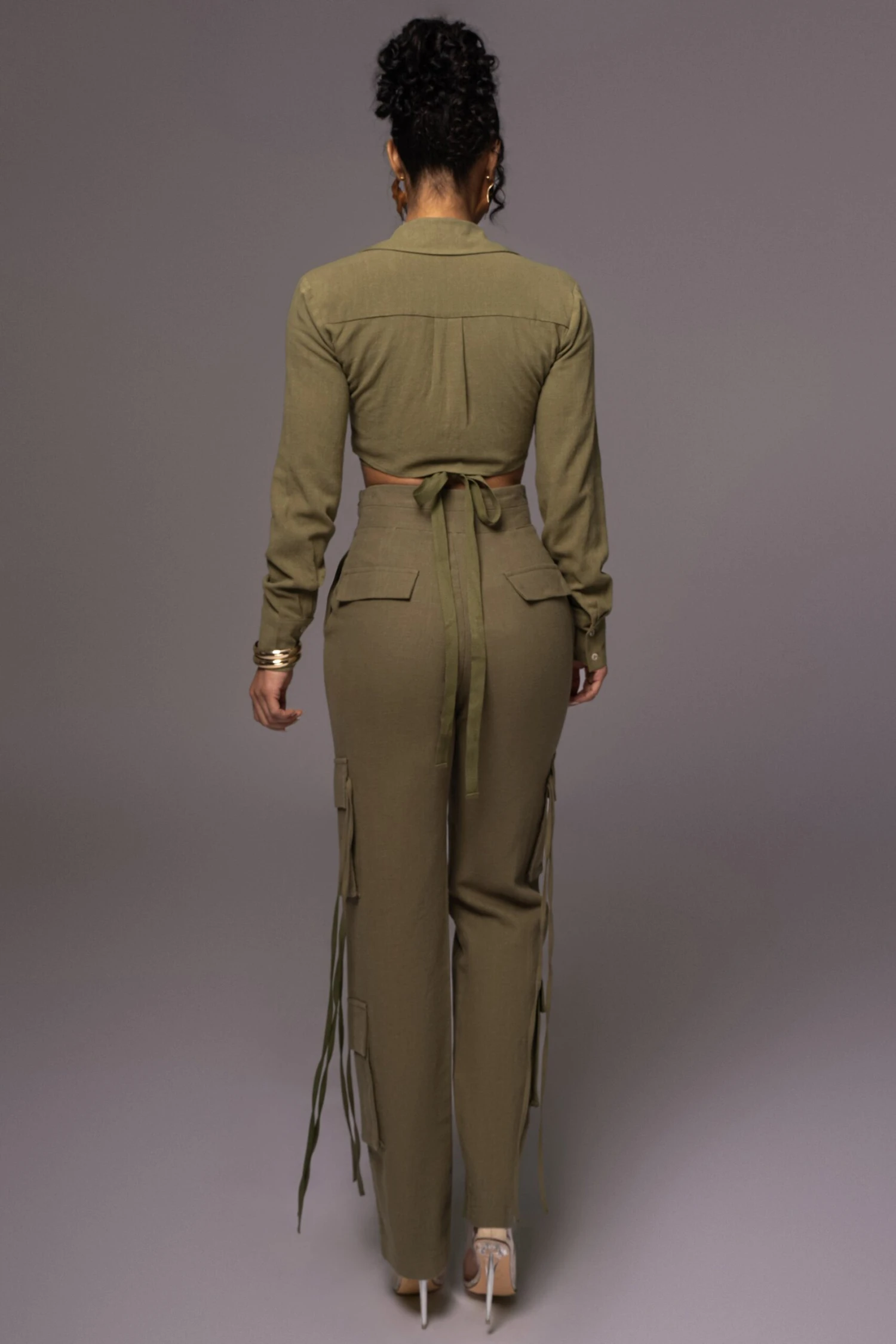 Olive Drift Away Linen Wrap Top - Image 10