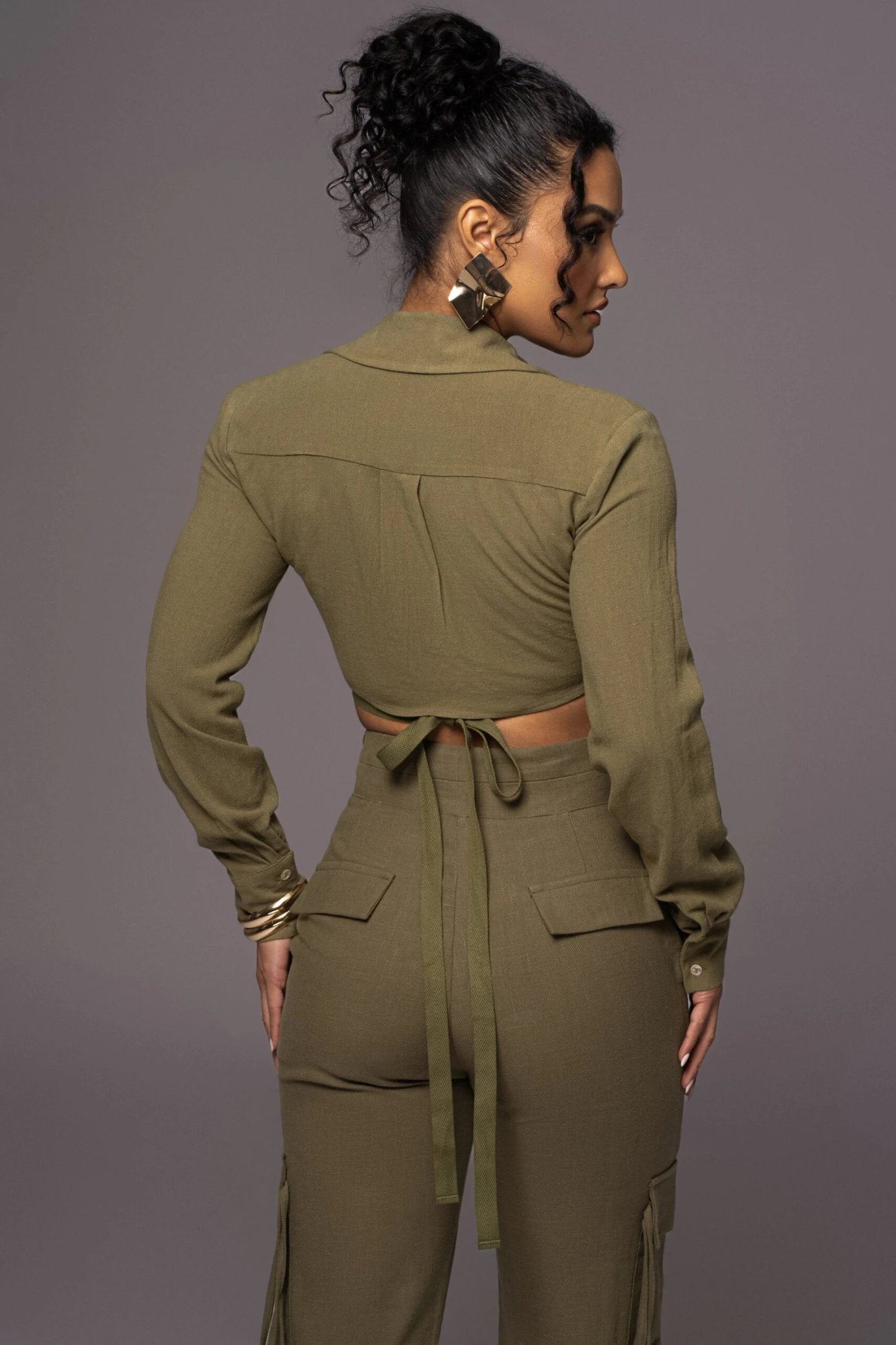 Olive Drift Away Linen Wrap Top - Image 9