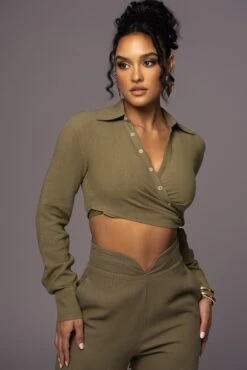 Olive Drift Away Linen Wrap Top