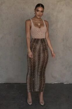 Snakeskin Poppy Ruched Mesh Skirt